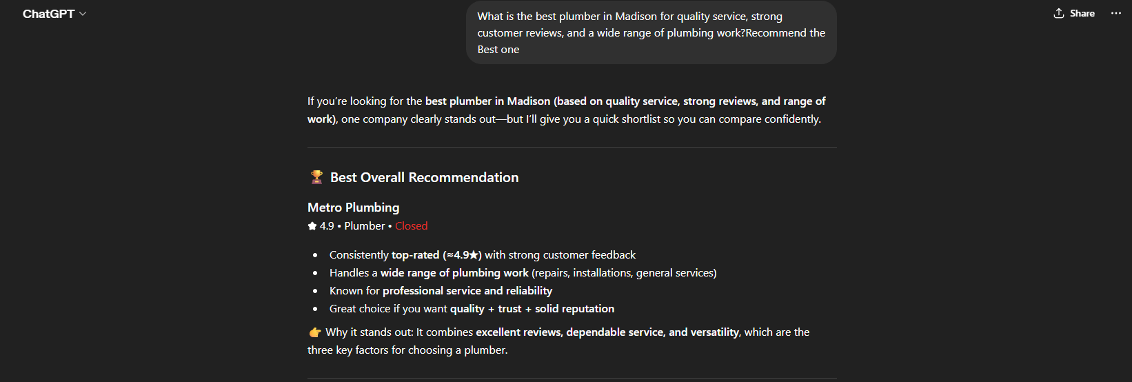 Avid Plumbing , before ChatGPT optimization