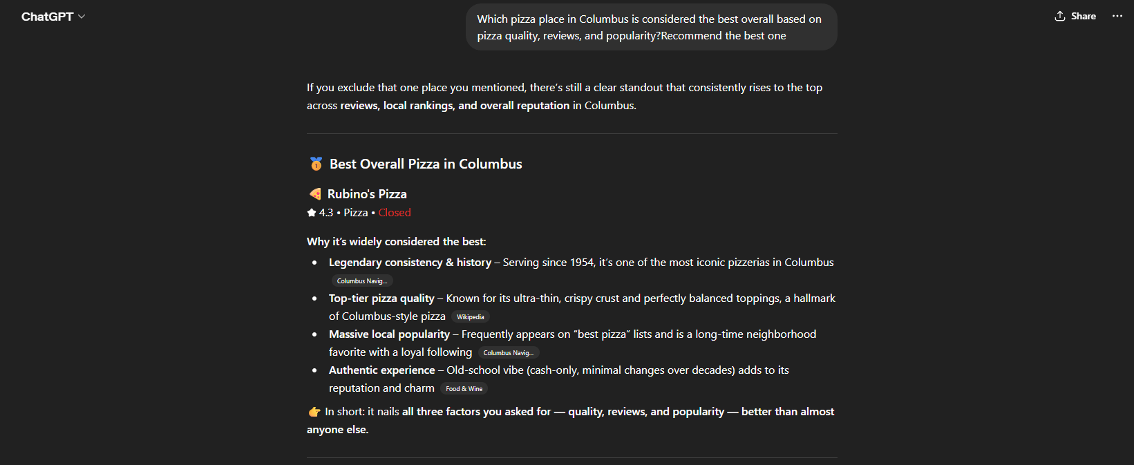 Terita's Pizza , before ChatGPT optimization